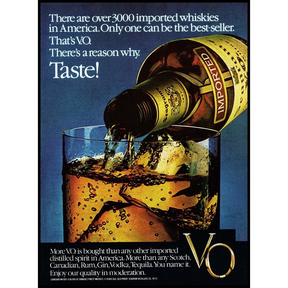 1981 Seagram's VO Canadian Whisky Vintage Print Ad Rocks Glass Taste! Wall Art